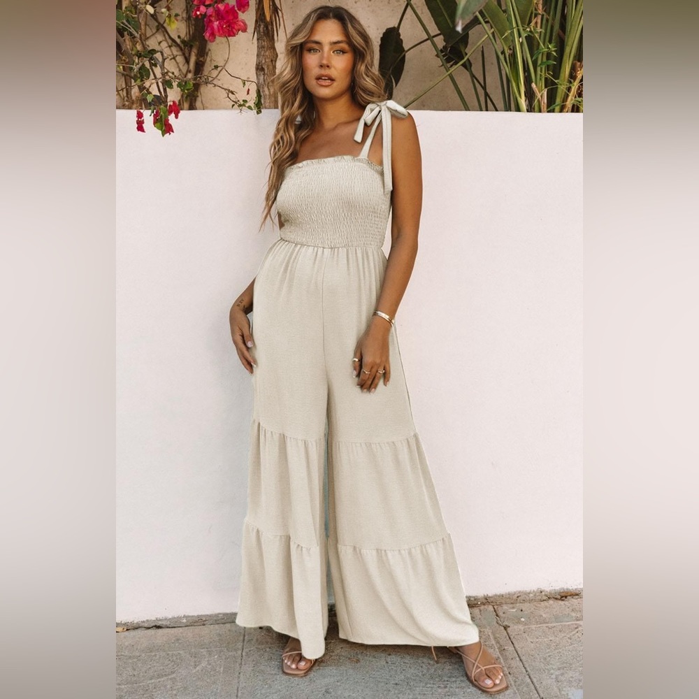 Apricot Wide Leg Tie Strap Jumpsuit